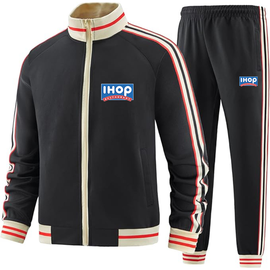 Men's ihop Two-Piece Designer Tracksuit with Bold Striped Accents and Zippered Front Elevated Athletic Wear