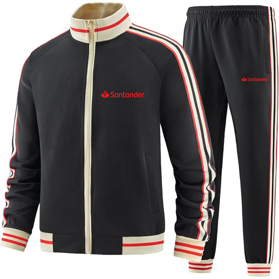 Men's  Santander Two-Piece Designer Tracksuit with Bold Striped Accents and Zippered Front Elevated Athletic Wear