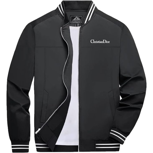 Men's Dior Lightweight Zip-Up Bomber Jacket with Ribbed Collar and Cuffs Versatile Casual Outerwear