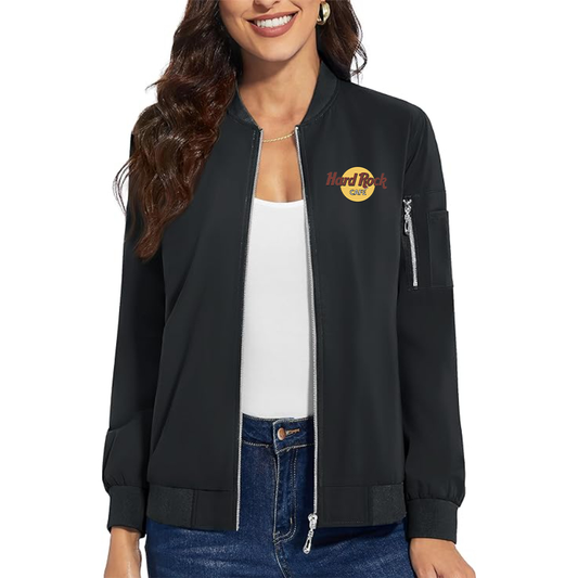 Women's Hard Rock Cafe  Premium Bomber Jacket with Polished Detailing and Functional Sleeve Pocket Modern Luxury Outerwear