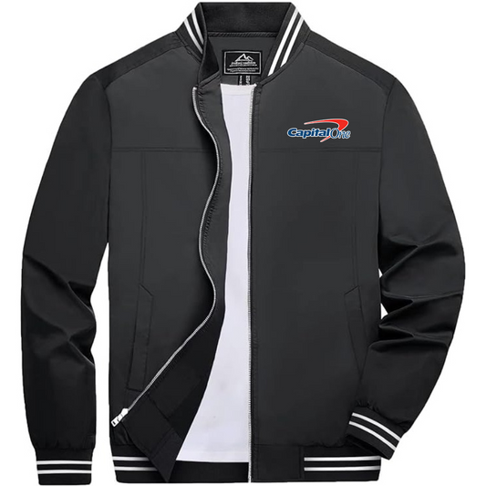 Men's Capital One Lightweight Zip-Up Bomber Jacket with Ribbed Collar and Cuffs Versatile Casual Outerwear