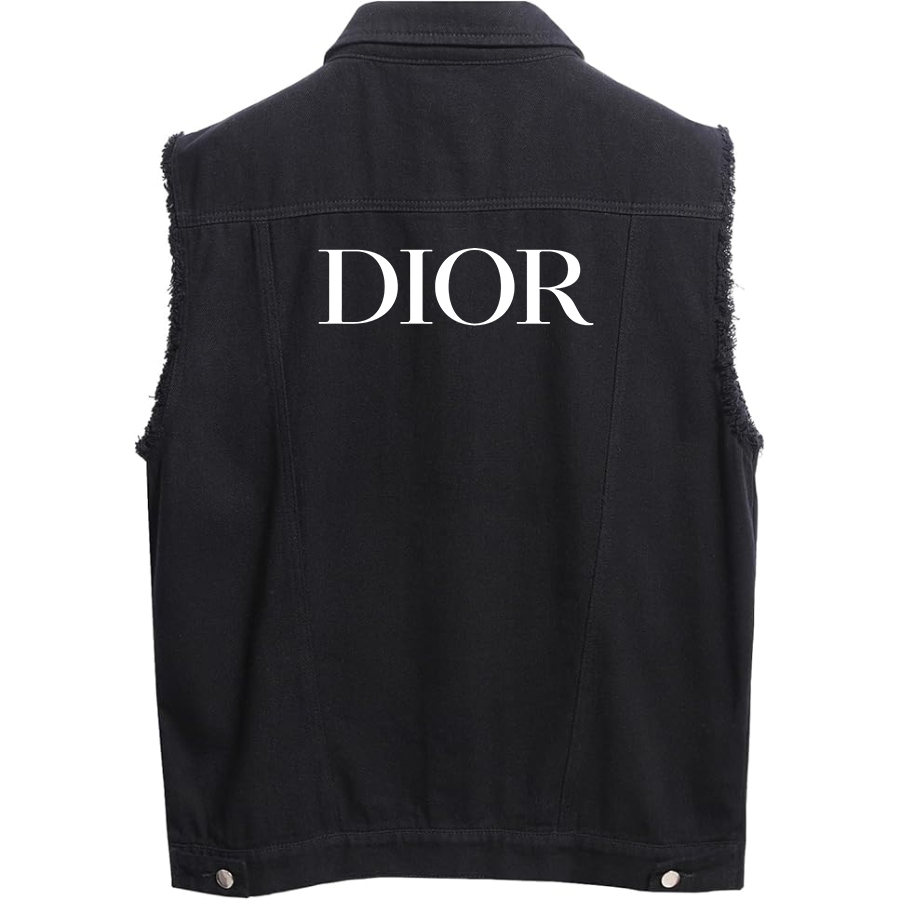 Men's Dior Sleeveless Distressed Denim Vest Rugged Black Jean Jacket
