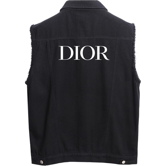 Men's Dior Sleeveless Distressed Denim Vest Rugged Black Jean Jacket