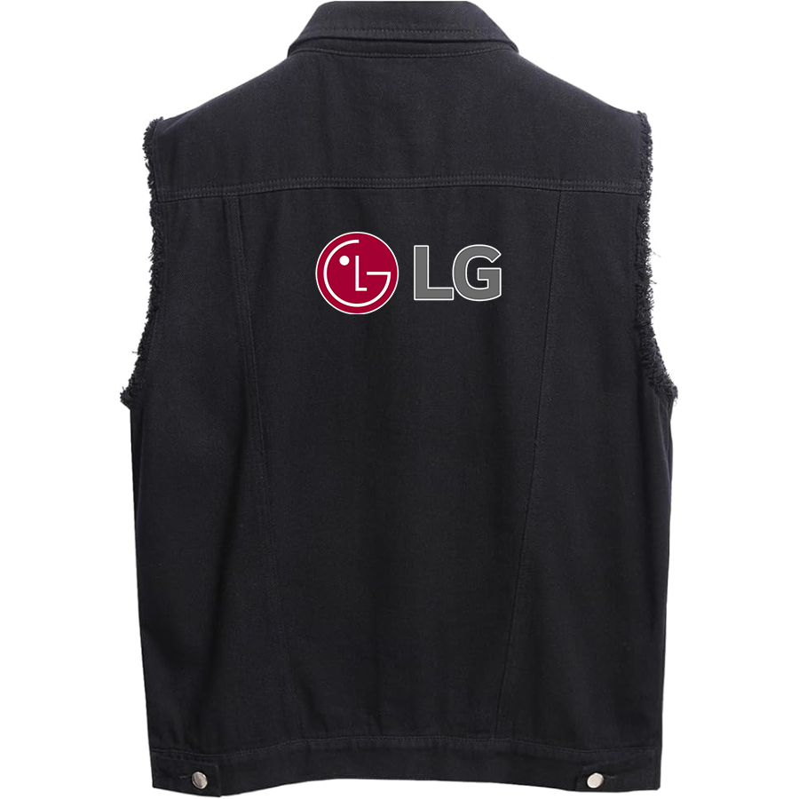 Men's LG Sleeveless Distressed Denim Vest Rugged Black Jean Jacket