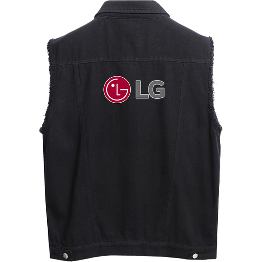 Men's LG Sleeveless Distressed Denim Vest Rugged Black Jean Jacket