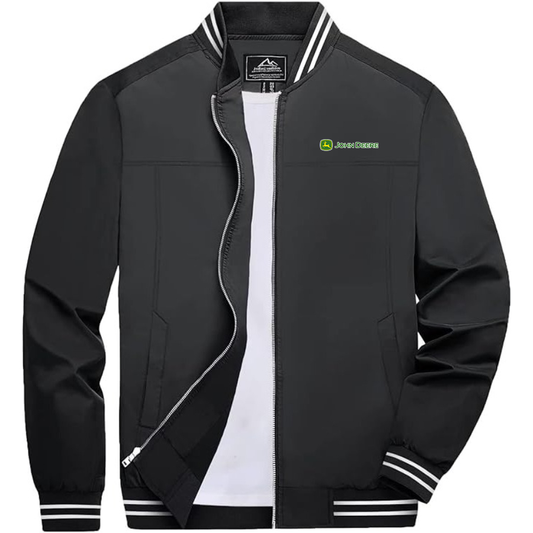 Men's John Deere Lightweight Zip-Up Bomber Jacket with Ribbed Collar and Cuffs Versatile Casual Outerwear