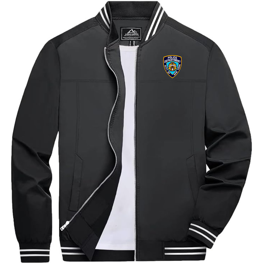 Men's NYPD Lightweight Zip-Up Bomber Jacket with Ribbed Collar and Cuffs Versatile Casual Outerwear