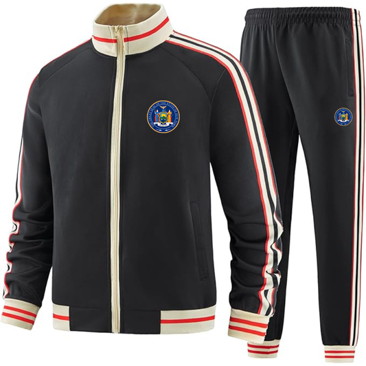 Men's New York  Two-Piece Designer Tracksuit with Bold Striped Accents and Zippered Front Elevated Athletic Wear
