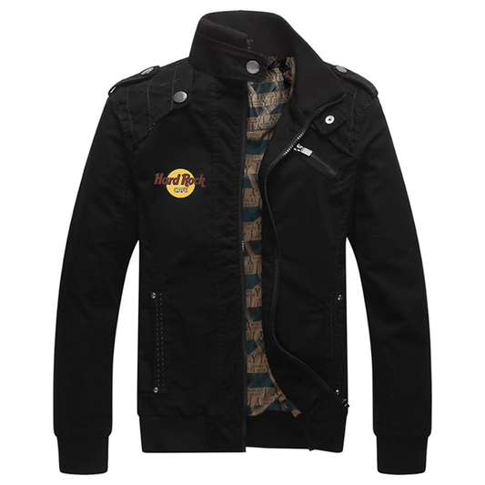 Men's Hard Rock Cafe Dwar Casual Washed Cotton Military Outdoor Jackets with Shoulder Straps