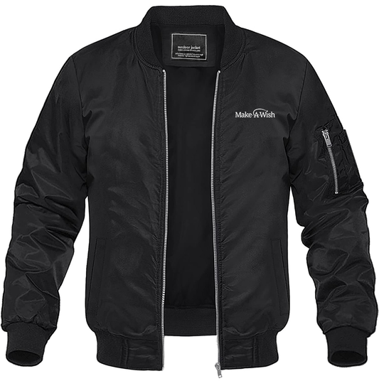 Men's Make-A-Wish Lightweight Bomber Jacket Windbreaker Casual Fall Spring Outdoor Coat