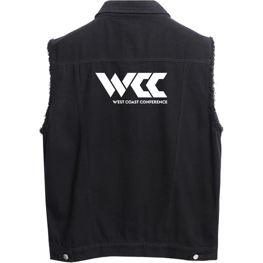 Men's West Coast Conference Sleeveless Distressed Denim Vest Rugged Black Jean Jacket