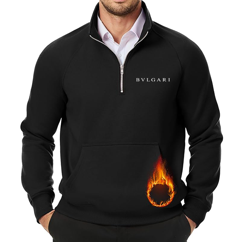 Men's BVLGARI JMIERR  Quarter Zip Pullover Heavy Sweatshirts Warm Fleece Sweatshirt Polo