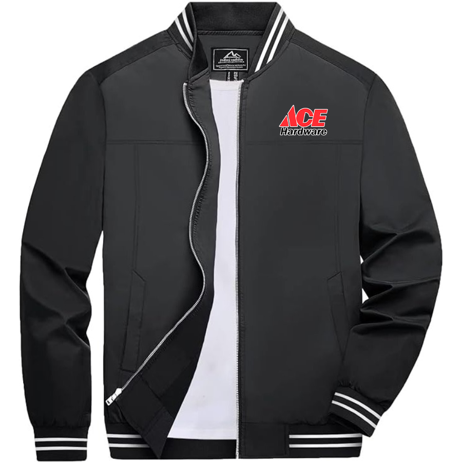 Men's  Ace Lightweight Zip-Up Bomber Jacket with Ribbed Collar and Cuffs Versatile Casual Outerwear