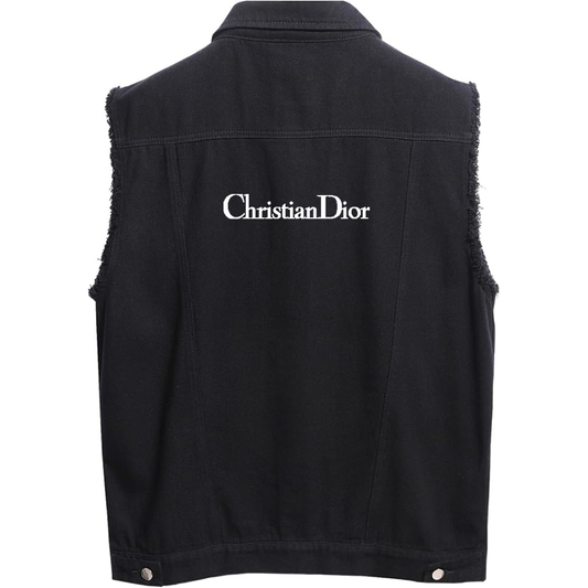 Men's Dior Sleeveless Distressed Denim Vest Rugged Black Jean Jacket