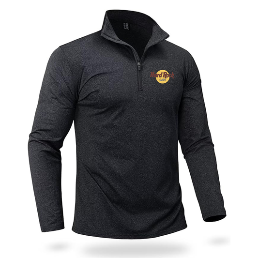 Men's Hard Rock Cafe Quarter Zip Pullover Premium Fleece Lined Heather Long Sleeve Golf Shirts Midweight 1/4 Half Zip Sweatshirts