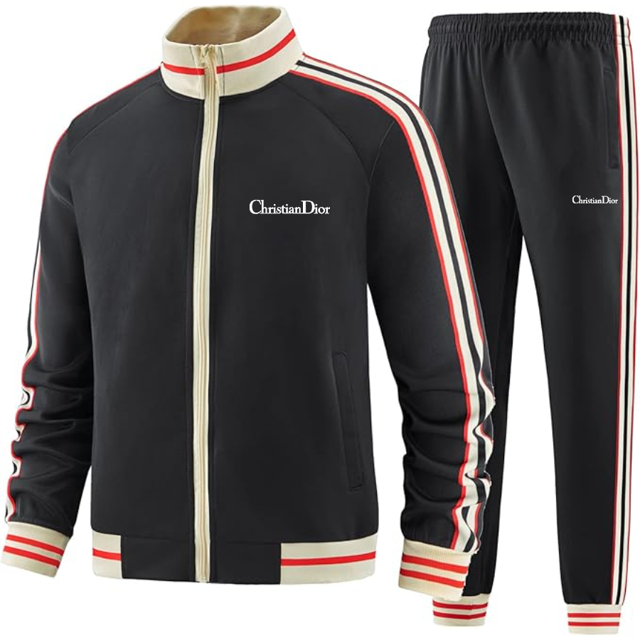 Men's Dior Two-Piece Designer Tracksuit with Bold Striped Accents and Zippered Front Elevated Athletic Wear