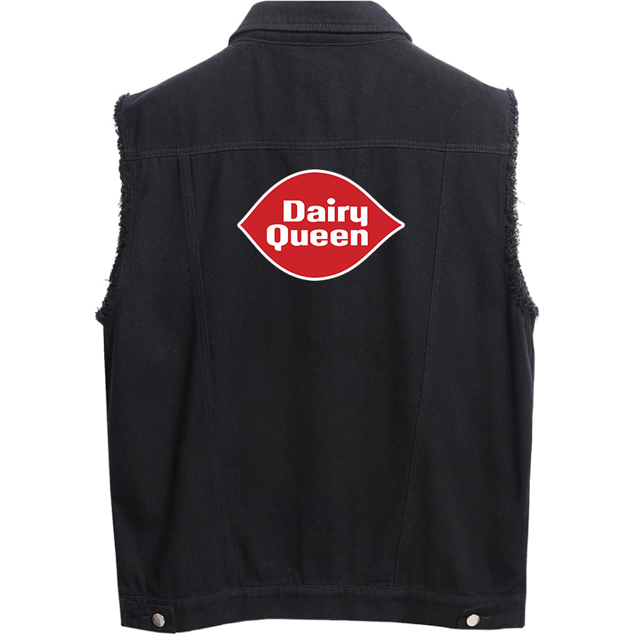 Men's Dairy Queen Sleeveless Distressed Denim Vest Rugged Black Jean Jacket
