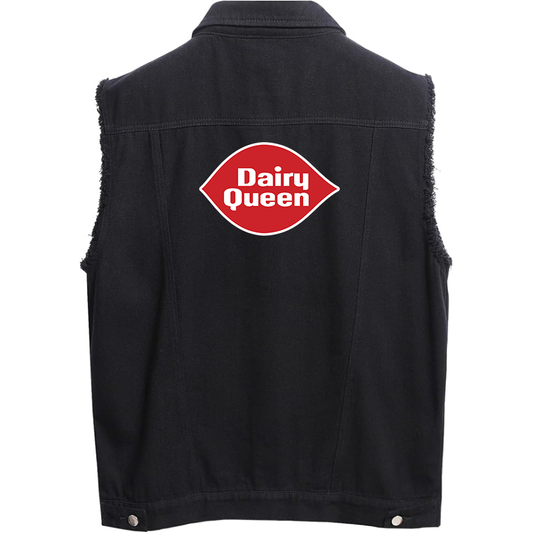 Men's Dairy Queen Sleeveless Distressed Denim Vest Rugged Black Jean Jacket