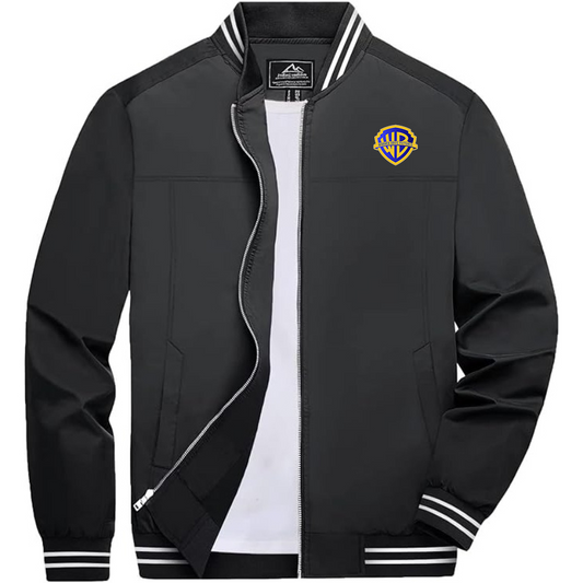 Men's Warner Bros Lightweight Zip-Up Bomber Jacket with Ribbed Collar and Cuffs Versatile Casual Outerwear