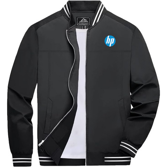 Men's hp Lightweight Zip-Up Bomber Jacket with Ribbed Collar and Cuffs Versatile Casual Outerwear
