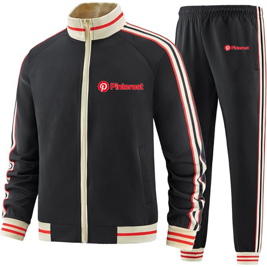 Men's Pinterest  Two-Piece Designer Tracksuit with Bold Striped Accents and Zippered Front Elevated Athletic Wear