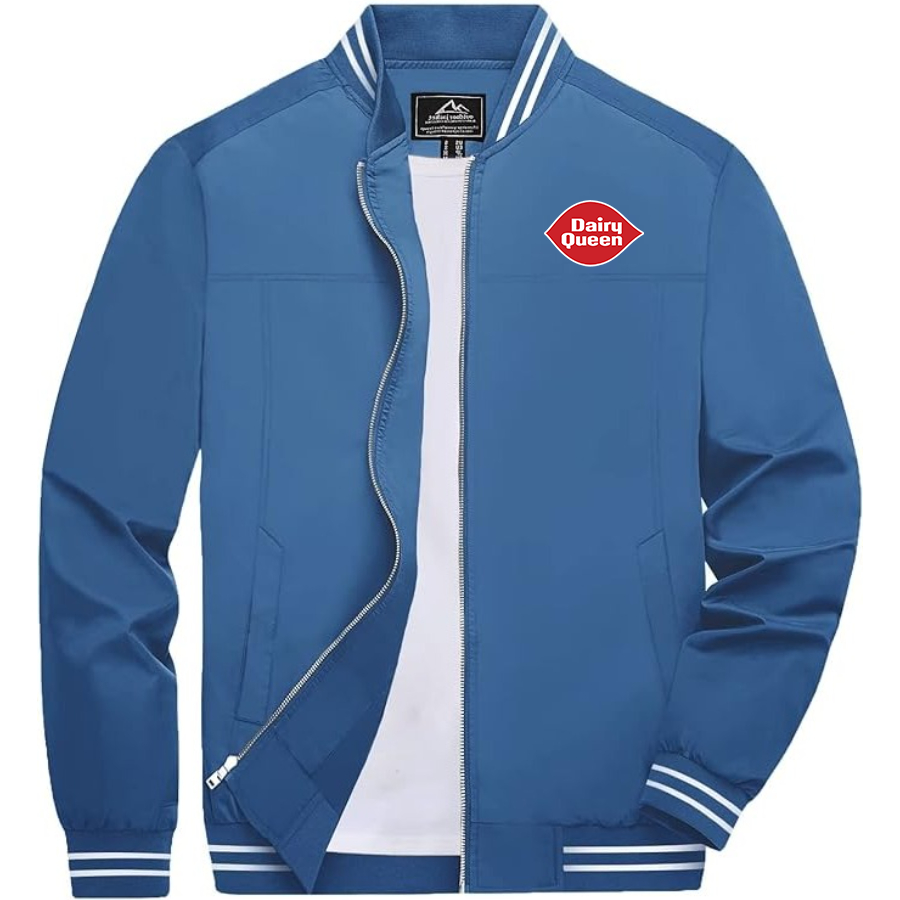 Men's Dairy Queen Lightweight Zip-Up Bomber Jacket with Ribbed Collar and Cuffs Versatile Casual Outerwear