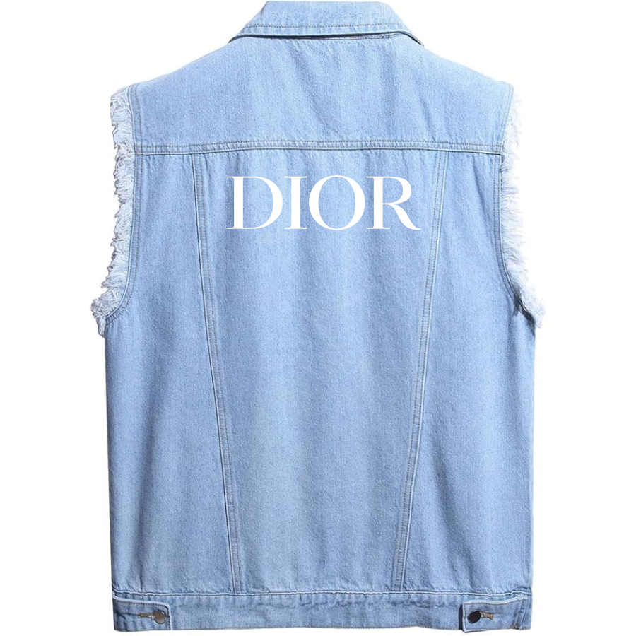 Men's Dior Sleeveless Distressed Denim Vest Rugged Black Jean Jacket