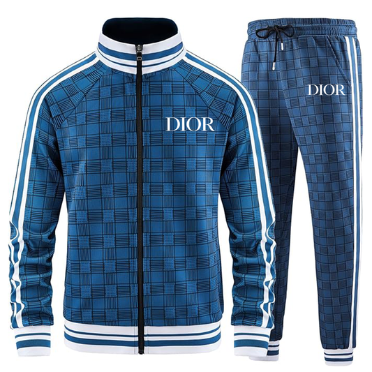 Men's Dior Tracksuits Full-zip Long Sleeve Plaid Track Jackets and Pants 2 Piece