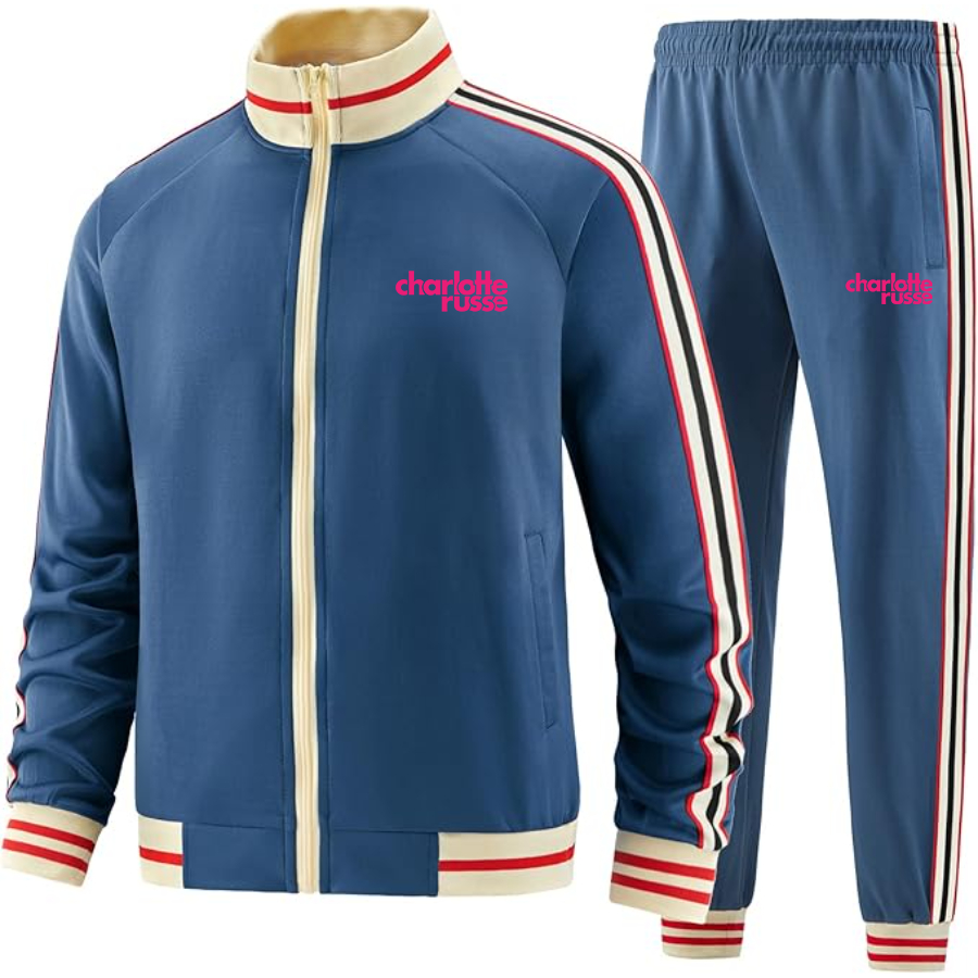 Men's  Charlotte Russe Two-Piece Designer Tracksuit with Bold Striped Accents and Zippered Front Elevated Athletic Wear