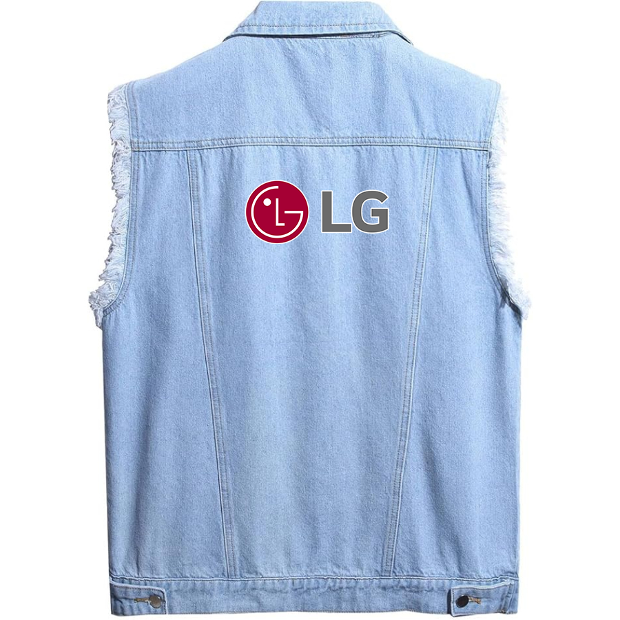 Men's LG Sleeveless Distressed Denim Vest Rugged Black Jean Jacket