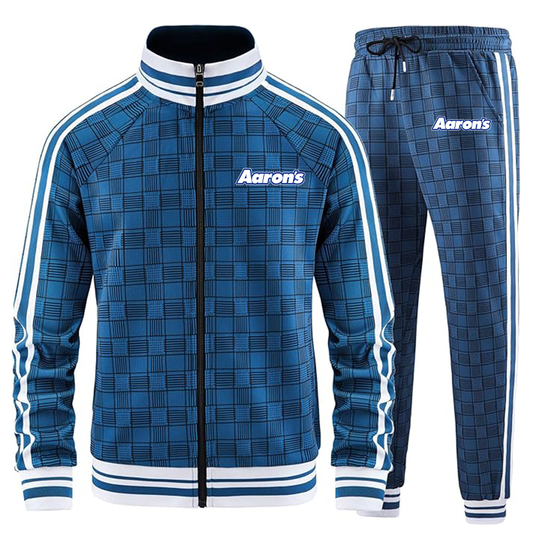 Men's Aarons Tracksuits Full-zip Long Sleeve Plaid Track Jackets and Pants 2 Piece