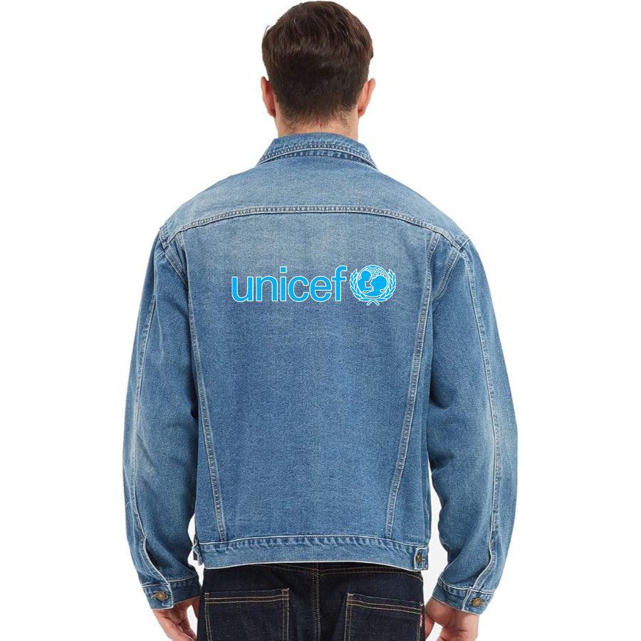 Men's UNICEF Vintage Distressed Denim Jacket  Stylish Casual Jean Outerwear