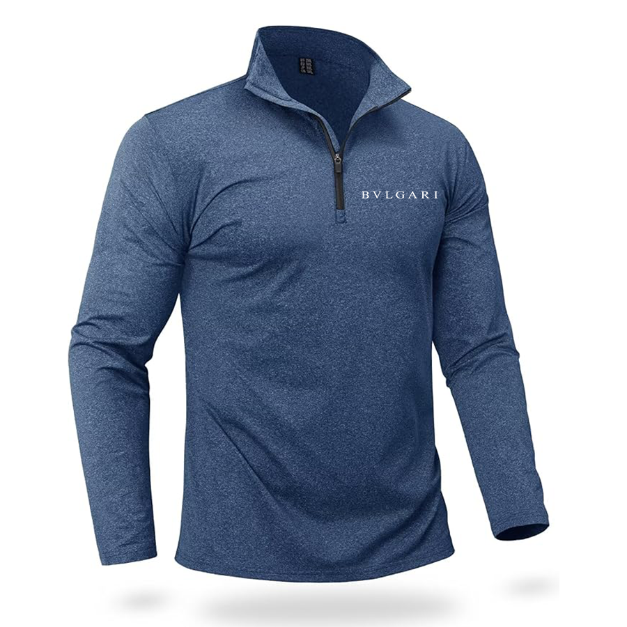 Men's BVLGARI Quarter Zip Pullover Premium Fleece Lined Heather Long Sleeve Golf Shirts Midweight 1/4 Half Zip Sweatshirts