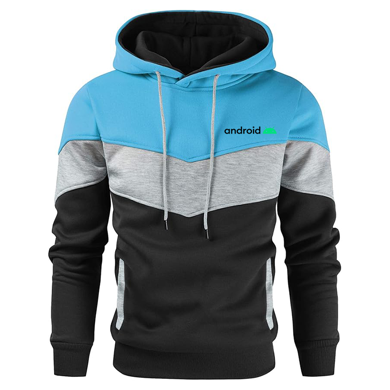 Men's Android  Gesean Novelty Color Block Pullover Fleece Hoodie Long Sleeve Casual Sweatshirt with Pocket