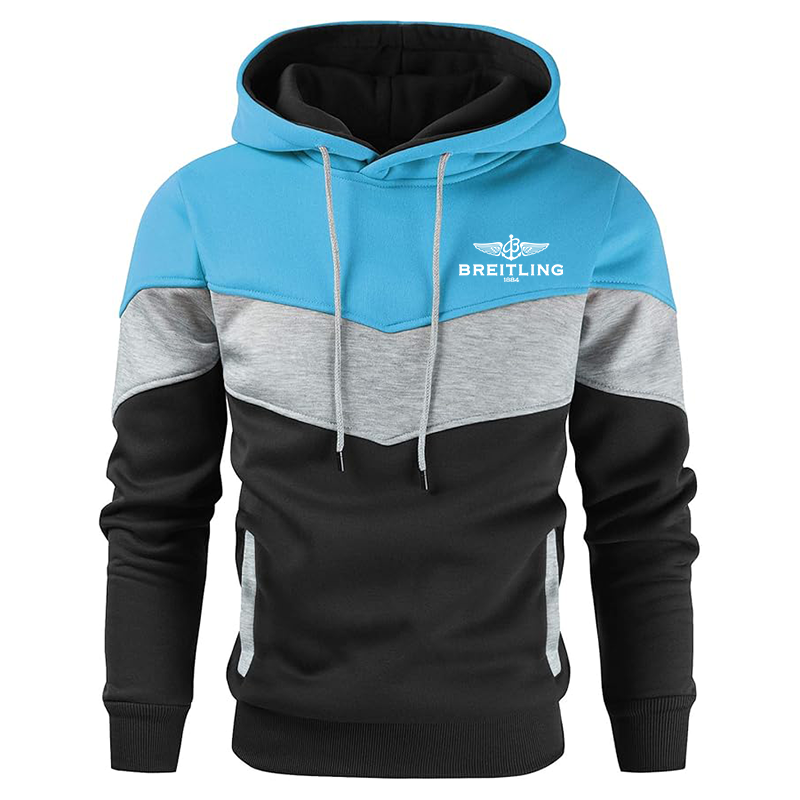 Men's Breitling  Gesean Novelty Color Block Pullover Fleece Hoodie Long Sleeve Casual Sweatshirt with Pocket