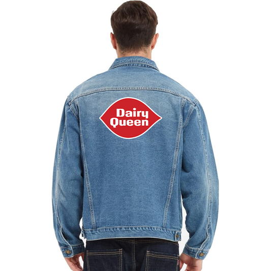 Men's Dairy Queen Vintage Distressed Denim Jacket Stylish Casual Jean Outerwear