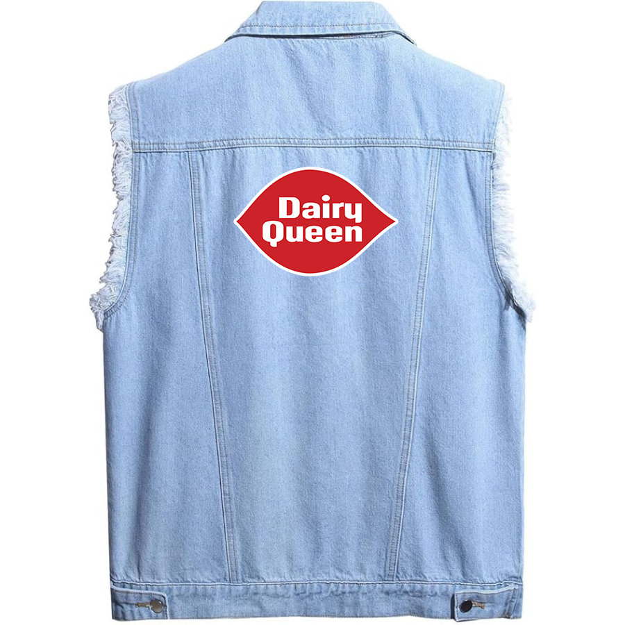 Men's Dairy Queen Sleeveless Distressed Denim Vest Rugged Black Jean Jacket