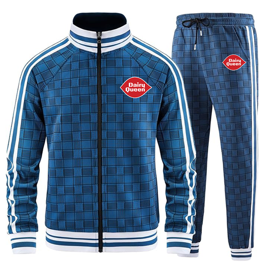 Men's Dairy Queen Tracksuits Full-zip Long Sleeve Plaid Track Jackets and Pants 2 Piece