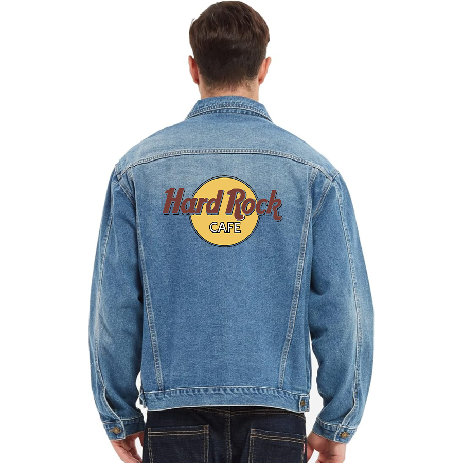 Men's Hard Rock Cafe Vintage Distressed Denim Jacket Stylish Casual Jean Outerwear
