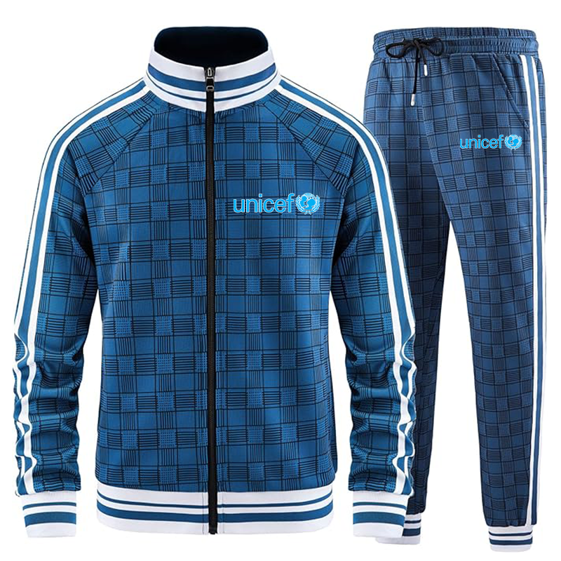 Men's UNICEF Tracksuits Full-zip Long Sleeve Plaid Track Jackets and Pants 2 Piece
