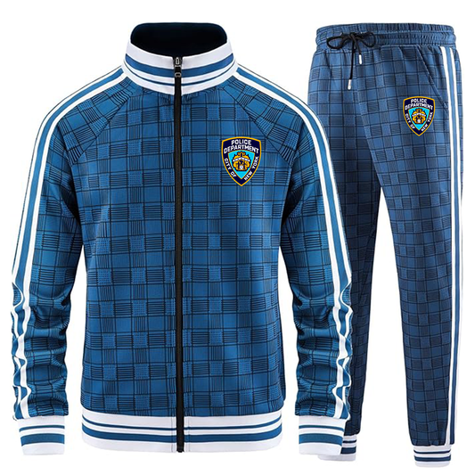 Men's NYPD Tracksuits Full-zip Long Sleeve Plaid Track Jackets and Pants 2 Piece