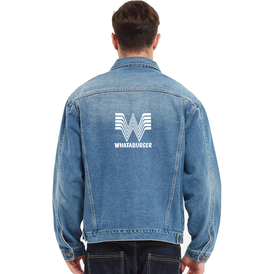 Men's What A Burger Vintage Distressed Denim Jacket Stylish Casual Jean Outerwear