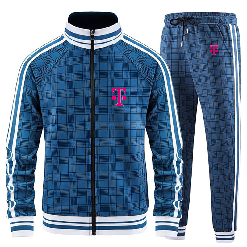 Men's T-Mobile Tracksuits Full-zip Long Sleeve Plaid Track Jackets and Pants 2 Piece