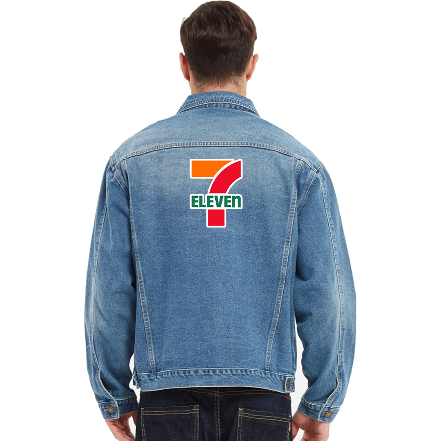 Men's 7-Eleven Vintage Distressed Denim Jacket Stylish Casual Jean Outerwear