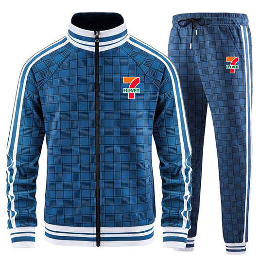 Men's 7-Eleven Tracksuits Full-zip Long Sleeve Plaid Track Jackets and Pants 2 Piece