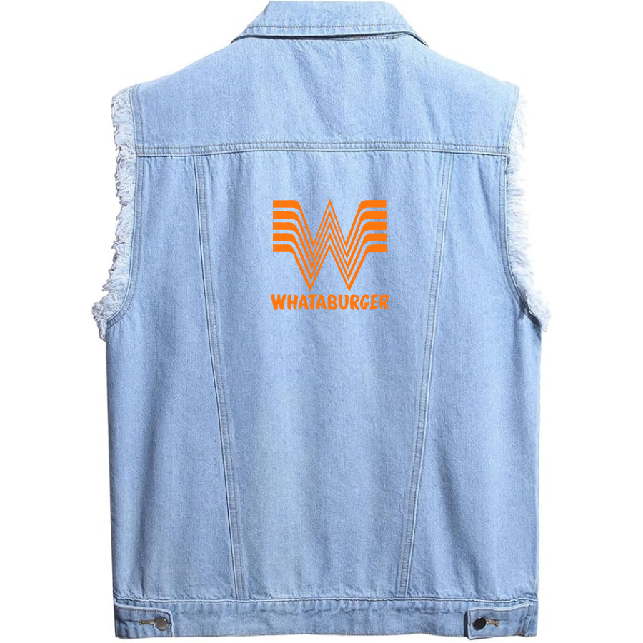 Men's What A Burger Sleeveless Distressed Denim Vest Rugged Black Jean Jacket