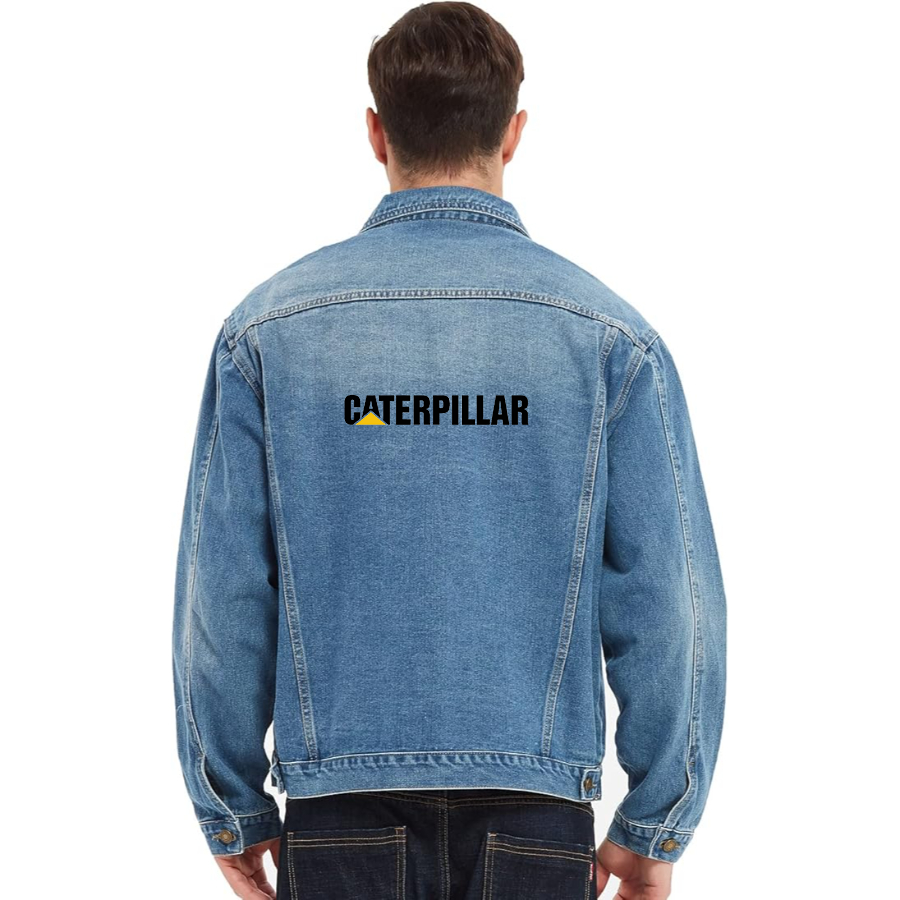 Men's Caterpillar Vintage Distressed Denim Jacket Stylish Casual Jean Outerwear