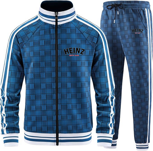 Men's HEINZ Tracksuits Full-zip Long Sleeve Plaid Track Jackets and Pants 2 Piece