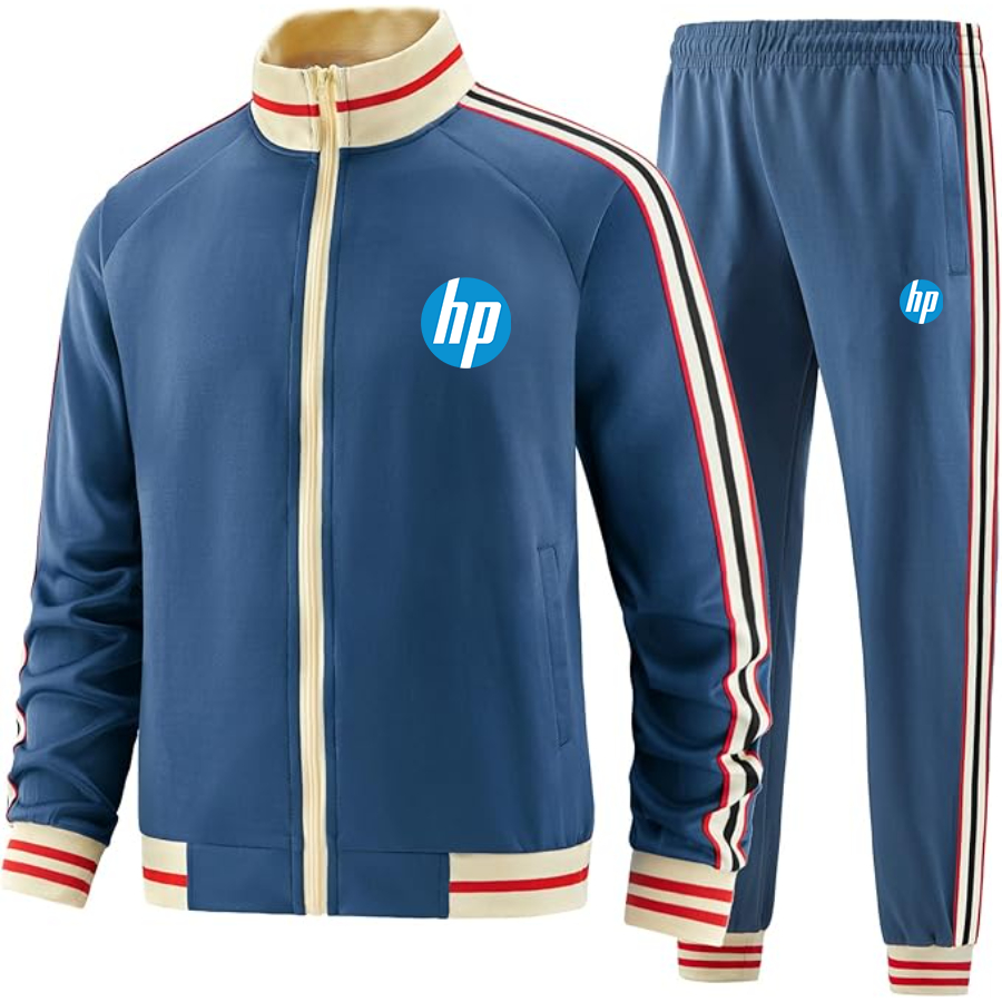 Men's hp Two-Piece Designer Tracksuit with Bold Striped Accents and Zippered Front Elevated Athletic Wear