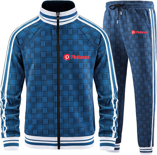 Men's Pinterest Tracksuits Full-zip Long Sleeve Plaid Track Jackets and Pants 2 Piece